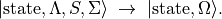 |\mathrm{state},\Lambda,S,\Sigma\rangle \;\rightarrow\; |\mathrm{state},\Omega\rangle.