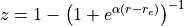 \quad z=1 - \left(1+ e^{\alpha (r-r_e)} \right)^{-1}
