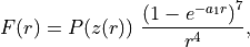 F(r) = P\!\left(z(r)\right)\,\frac{\left(1-e^{-a_1 r}\right)^{7}}{r^{4}},
